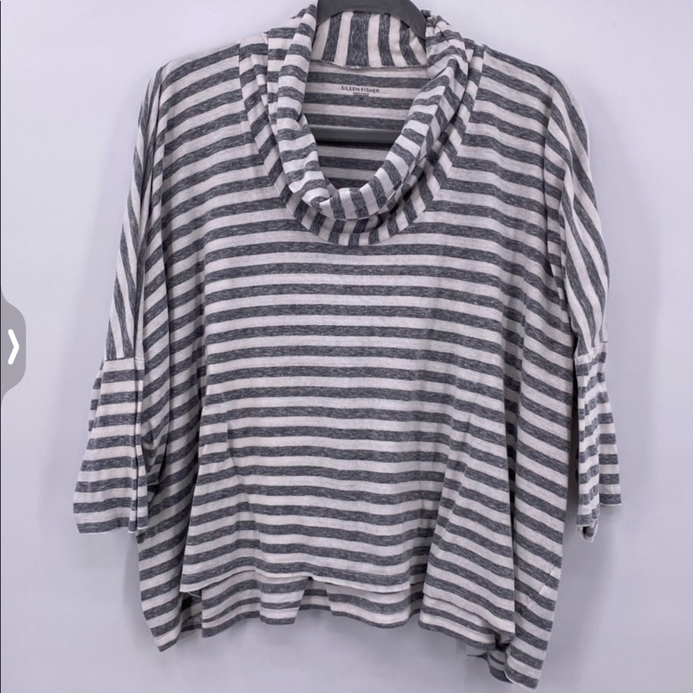 Eileen Fisher Gray & White Striped Cowl Neck Pullover Top Size XL